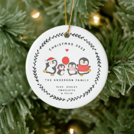 Jul Penguinfamilj Om Fyra Keramisk Ornament