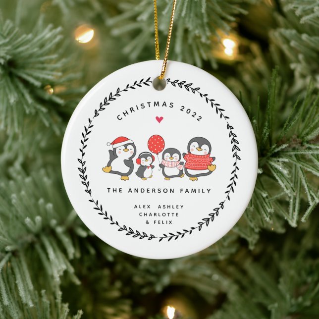 Jul Penguinfamilj Om Fyra Keramisk Ornament (Träd)