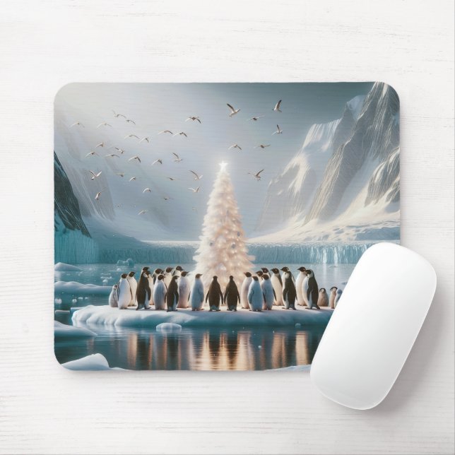 Jul Penguins Gathering Around a Träd Musmatta (Med mus)