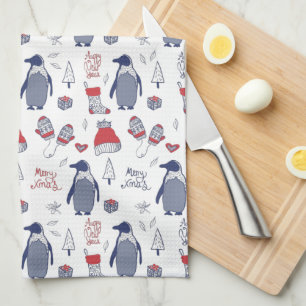 Jul Penguins Hats Handskar Mönster Kökshandduk