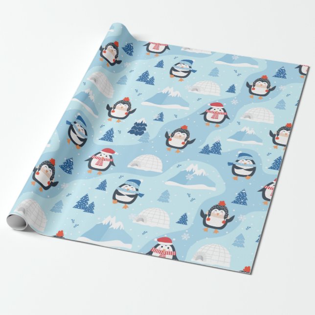 Jul Penguins & Igloos Presentpapper (Utrullad)