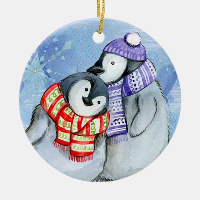 Jul Penguins Julgransprydnad Keramik (Framsidan)