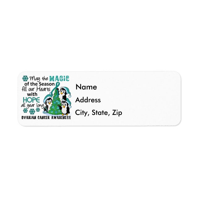 Jul Penguins Ovarian Cancer Returadress Etikett (Framsidan)