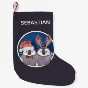 Jul Penguins Personlig Santa Reindeer Liten Julstrumpa