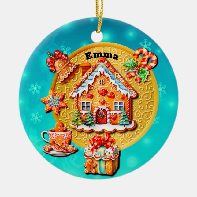 Jul Pepparkaka Godishus, och Nyår Julgransprydnad Keramik (Framsidan)