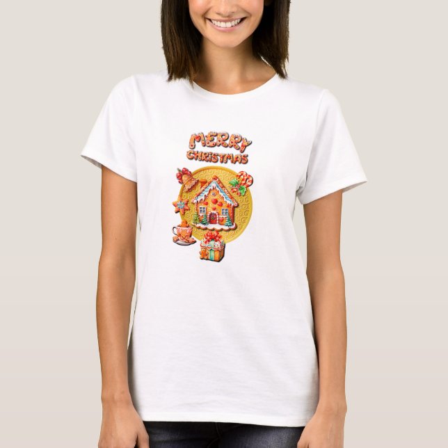 Jul Pepparkaka Godishus, och Nyår T Shirt (Framsida)