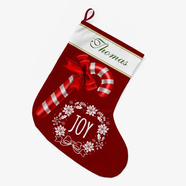 Jul Pepparkaka Röd Band Joy Script Monogram Stor Julstrumpa (Framsidan (Hängande))
