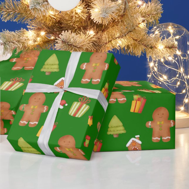 Jul Pepparkakor Kakor och presenter Grön  Presentpapper (Helgdagar)