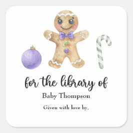 Jul pepparkaksgubbe - för bibliotek av fyrkantigt klistermärke