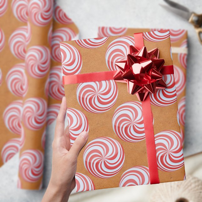 Jul Pepparmynta Virvel Mönster Presentpapper (A fun and festive peppermint swirl on a gingerbread background. Perfect for Christmas gifts)