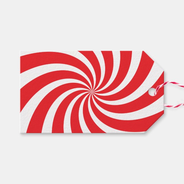 Jul Peppermint Candy cane Swirl Red Gift Märkre Presentetikett (Framsidan (Horizontal))