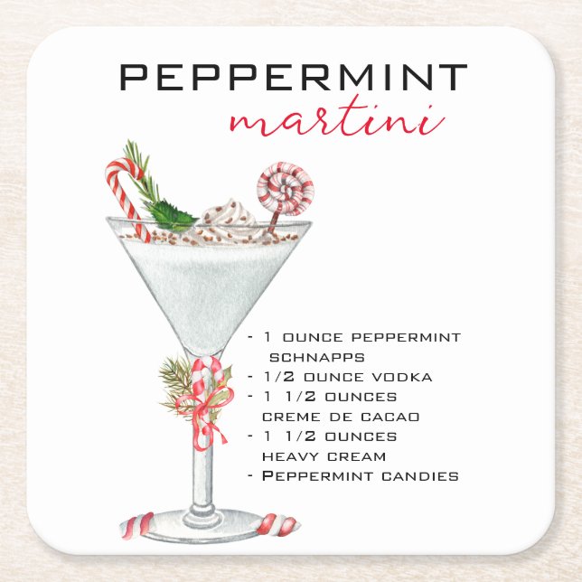 Jul Peppermint Martini Cocktail Recipe Underlägg Papper Kvadrat (Framsidan)