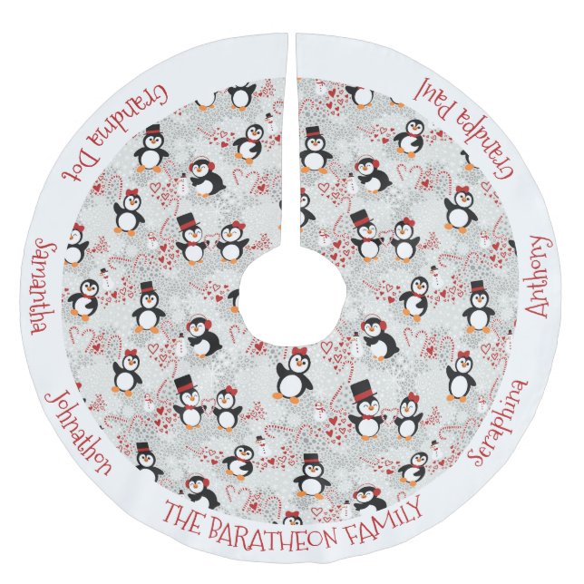 Jul Peppermint Penguins Personlig Namn Julgransmatta Borstad Polyester (Framsidan)