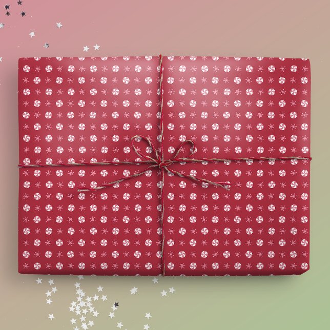 Jul Peppermint Snowflake Polka Dot Presentpapper (Gift Mockup)