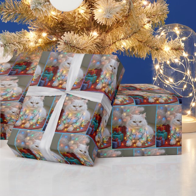Jul Perserkatta intrasslad i julgransbelysning Presentpapper (Helgdagar)