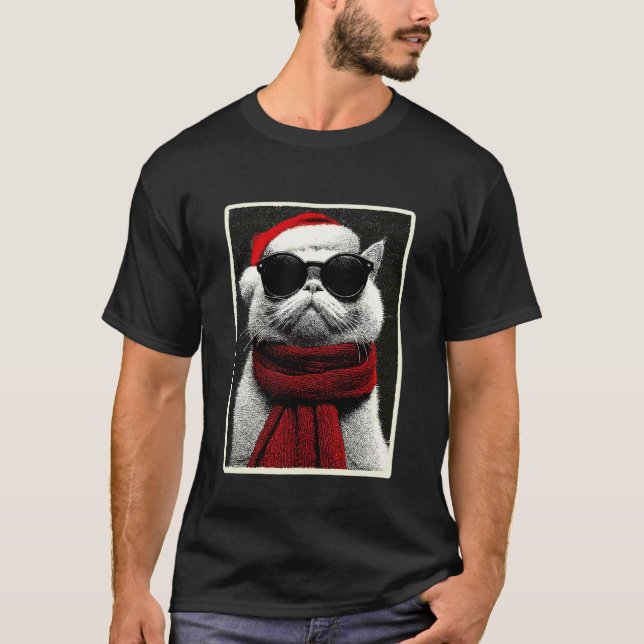 Jul Perserkatta med solglasögon Tomtehatt Fu T Shirt (Framsida)