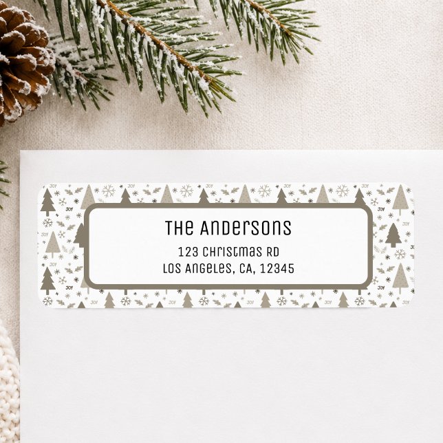 Jul Personlig Beige Returadress Etikett (Christmas Personalized Beige Return Address Label)