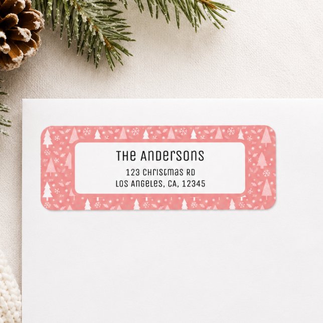 Jul Personlig Rosa Returadress Etikett (Christmas Personalized Pink Return Address Label)