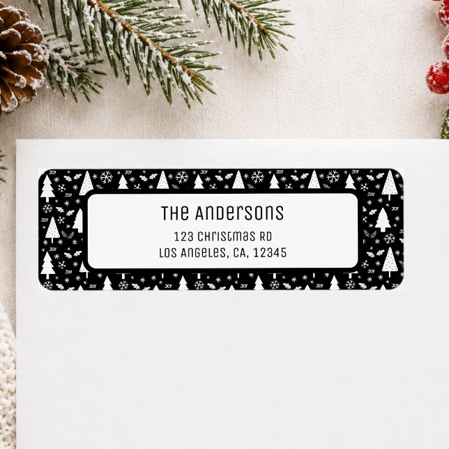 Jul Personlig Svart Returadress Etikett (Christmas Personalized Black Return Address Label)