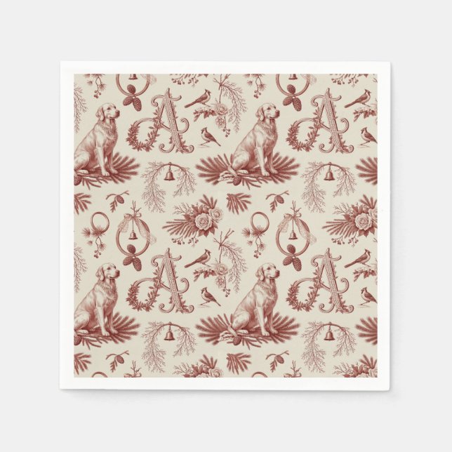 Jul Pet Monogram En Golden Retriever Pappersservett (Framsidan)