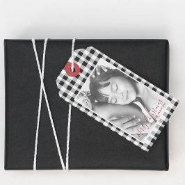 Jul Photo Black White Play Gingham Mönster Presentetikett