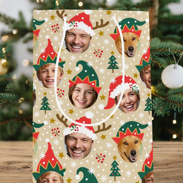 Jul Photo Collage Festive Funny Ansikte Beige (Skapare uppladdad)