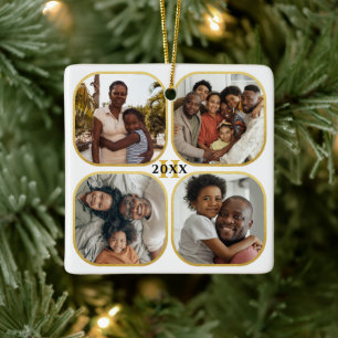 Jul Photo Collage Monogram Guld White Julgransprydnad Keramik
