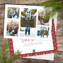 Jul Photo Collage Red Grönt Snowflake Julkort