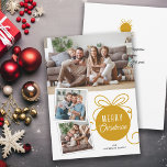 Jul Photo Collage Träd Ornament Guld<br><div class="desc">Skicka dina julhälsningar till din familj och dina vänner med det här moderna lilla fotojulkortet. Utformningen har en snygg träd-dekorationsgrafik i guld och rymden för 3 bilder... 1-vågrät och 2 mindre kvadratiska bilder. Lägg till ett eget personligt meddelande på baksidan eller använda det meddelande som visas.</div>