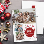 Jul Photo Collage Träd Ornament Red Julkort<br><div class="desc">Skicka dina julhälsningar till din familj och dina vänner med det här moderna lilla fotojulkortet. Utformningen har en söt röd dekorerad bild av träd och utrymme för 3 bilder... 1-vågrät och 2 mindre kvadratiska bilder. Lägg till ett eget personligt meddelande på baksidan eller använda det meddelande som visas.</div>