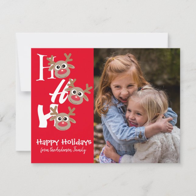 Jul Photo Ho Ho Ho Reindeer Red Novelty Julkort (Framsida)