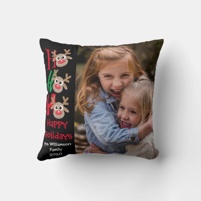 Jul Photo Ho Ho Ho Tecknad Reindeer Black Kudde (Baksida)