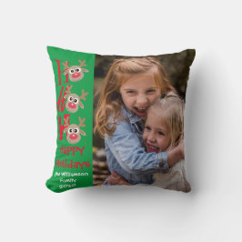 Jul Photo Ho Ho Ho Tecknad Reindeer Grönt Kudde