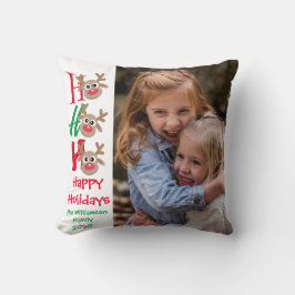 Jul Photo Ho Ho Ho Tecknad Reindeer White Kudde