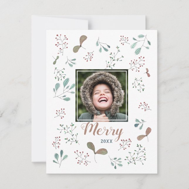 Jul Photo Merry Winter Woodland Julkort (Framsida)
