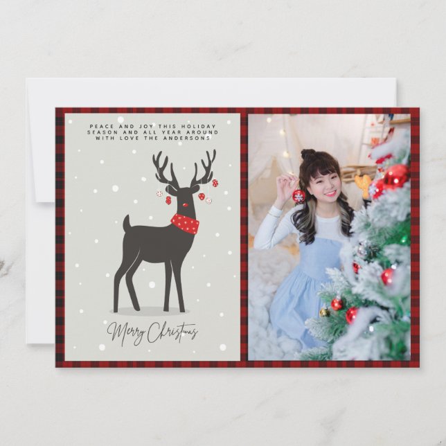 Jul PHOTO Modern Folk Art Reindeer Kort (Framsida)