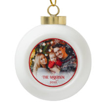 Jul Photo Red Ceramic Boll Ornament