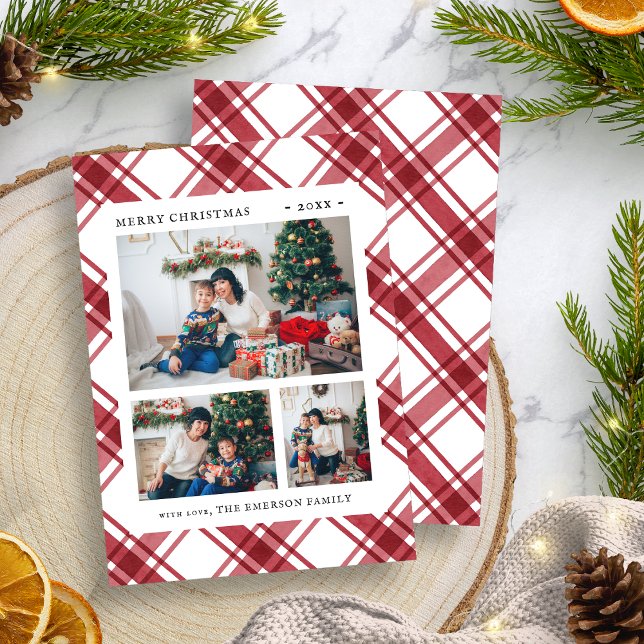 Jul Photo Red Play Julkort (Christmas Photo Red Plaid Holiday Card
)