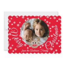 Jul Photo Red White Script Cute Reindeer