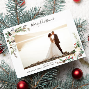 Jul Photo Watercolor Berries, Gräs Boughs Julkort