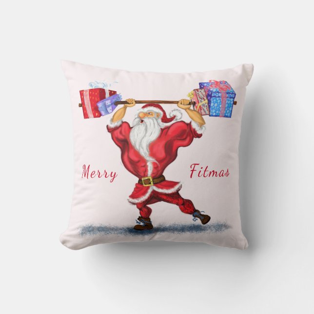 Jul Pillow Bodybyggder Santa med gåvor Kudde (Framsida)