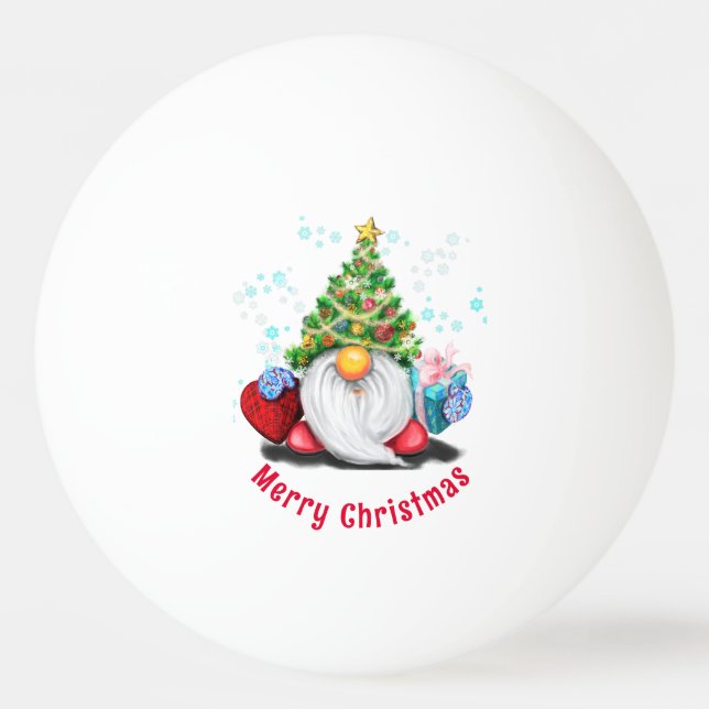 Jul Ping Pong Boll Gnome med Gift (Framsidan)