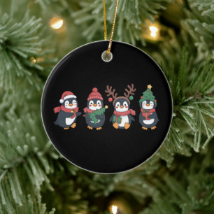 Jul Pingvin Älskare Söta Djur Familj Xmas Julgransprydnad Keramik