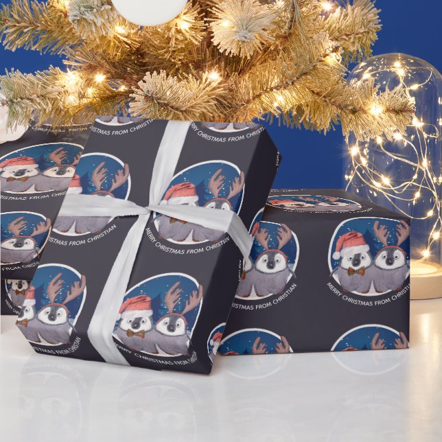 Jul Pingvin Par Söt Tomte och Ren Presentpapper (Helgdagar)
