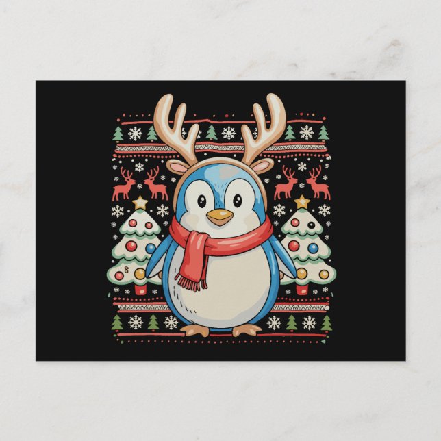 Jul Pingvin Xmas Fula Tröja Snö Högtid Helg Vykort (Framsida)