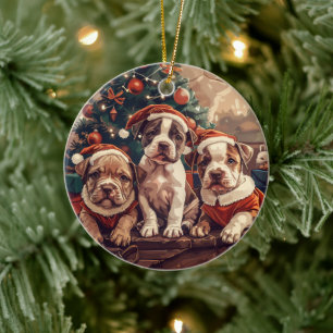 Jul Pit Bull Valp Hundar Julgransprydnad Keramik