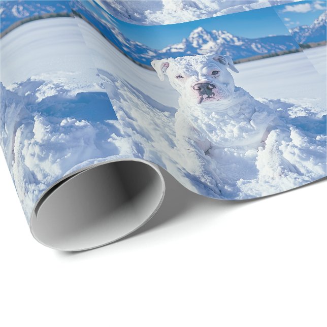 Jul Pitbull Hund Snögubbe Presentpapper (Rullad Hörn)