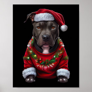 Jul Pitbull Hund Vid Julafton Santas Hat & Sw Poster