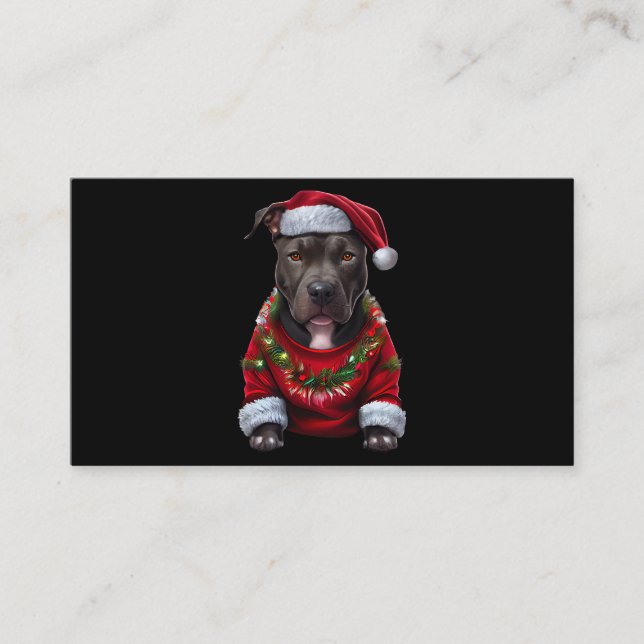 Jul Pitbull Hund Vid Julafton Santas Hat & Sw Visitkort (Framsida)