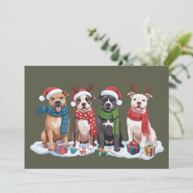 Jul Pitbull Hundägare Present Holiday Xmas  Julkort (Stående Fram)